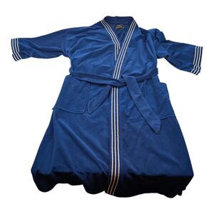 Men's Robe Blue Velvet w/ White Trim Belted Pockets